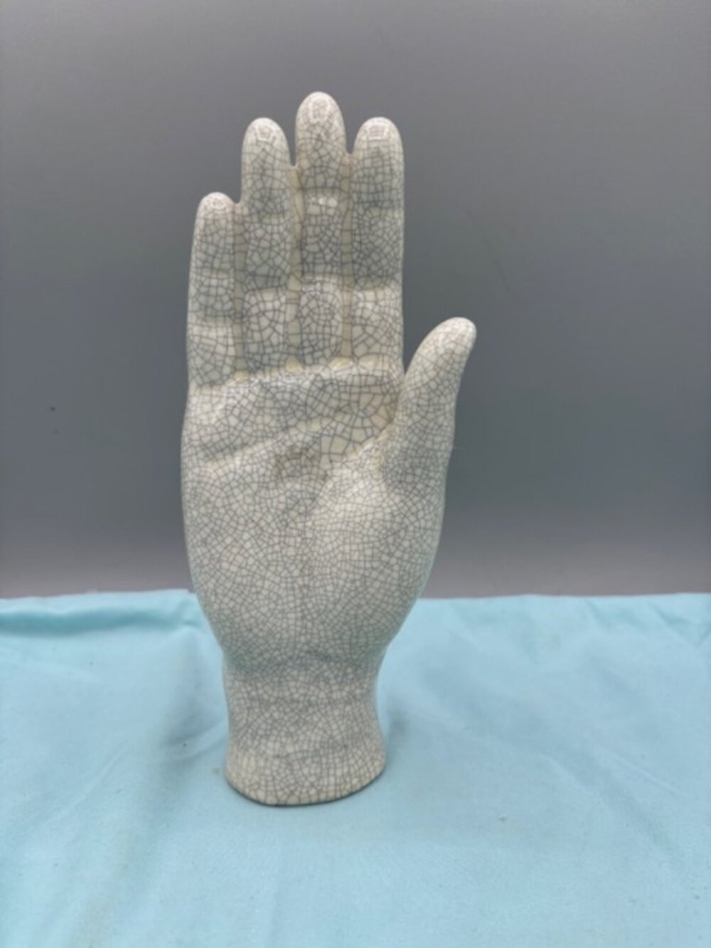 Faux White Porcelain Crackle 9" Hand Display Figurine